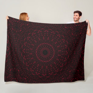Burgundy Red Mandala with Ornamental Symmetry Fleece Blanket