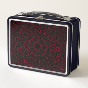 Burgundy Red Mandala with Ornamental Symmetry Metal Lunch Box
