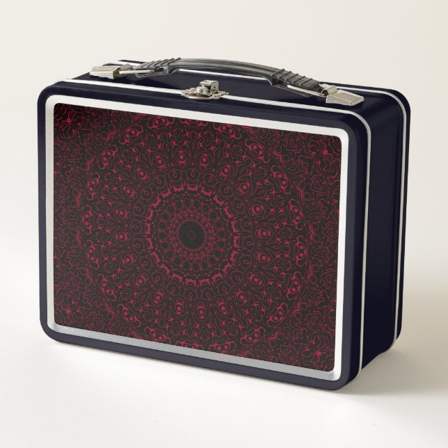 Burgundy Red Mandala with Ornamental Symmetry Metal Lunch Box (Front)