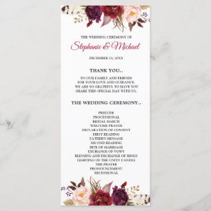 Burgundy Red Marsa Floral Rustic Boho Program card