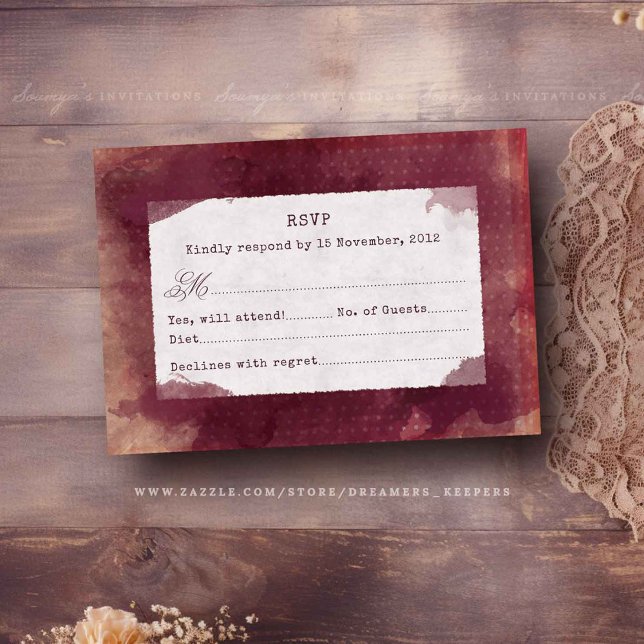 Burgundy Red Marsala Boho Rustic Vineyard Wedding RSVP Card (Creator Uploaded)