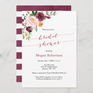 Burgundy Red Marsala Floral Bridal Shower Invitation