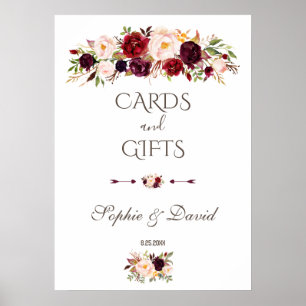 Burgundy Red Marsala Floral Cards & Gifts Wedding Poster