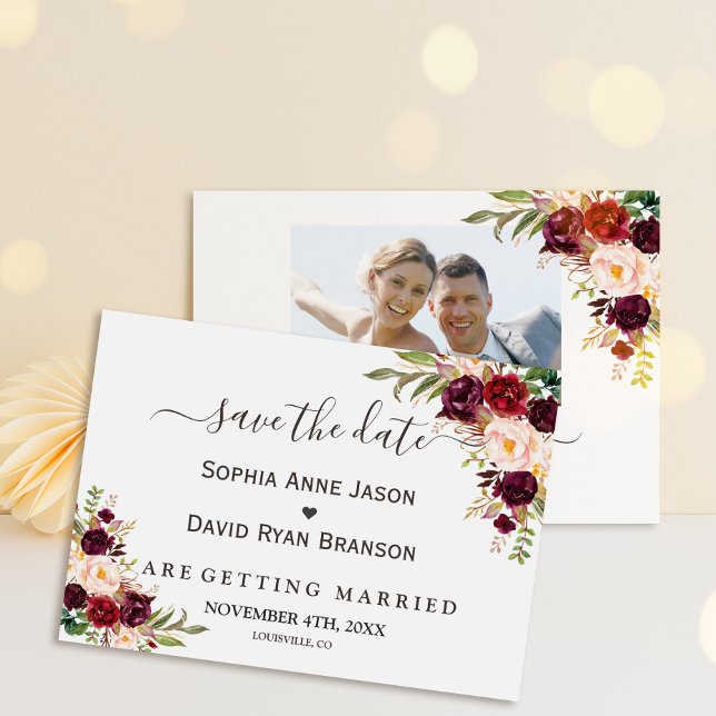 Burgundy Red Marsala Floral Gold Wedding Save The Date (Creator Uploaded)