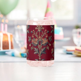 Burgundy red medieval floral embroidery bag can glass