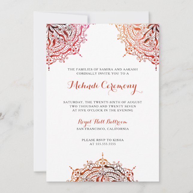 Burgundy Red Mehndi Ceremony Invitation (Front)