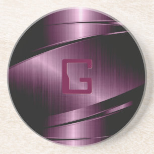 Burgundy Red Metallic Design Stainless Steel Look Coaster