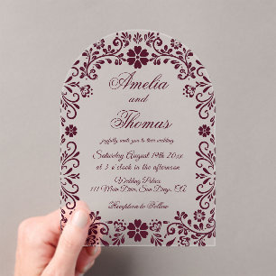 Burgundy Red Mexican Talavera Wedding  Acrylic Invitations