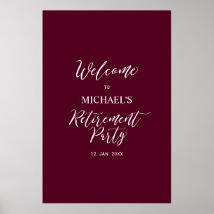 Burgundy Red   Minimal Retirement Party Welcome Poster
