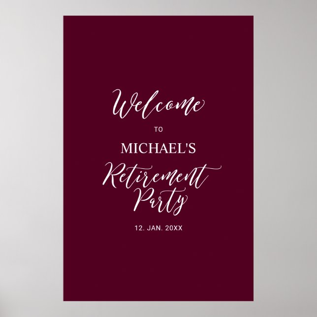 Burgundy Red | Minimal Retirement Party Welcome Poster (Front)