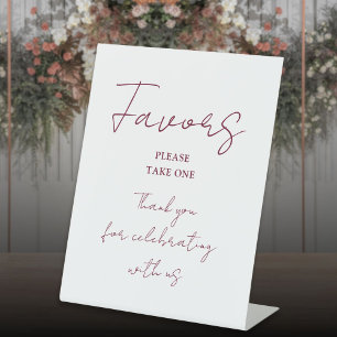Burgundy Red Minimalist Elegant Script Favours Pedestal Sign
