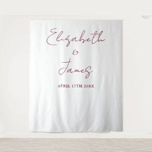 Burgundy Red Minimalist Wedding Photo Backdrop Tapestry