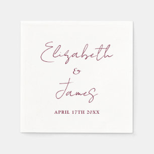 Burgundy Red Modern Minimalist Script Wedding Napkin