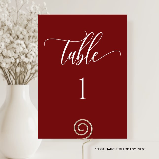 Burgundy Red, Modern Minimalist Table Number (Creator Uploaded)