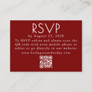 Burgundy Red Modern Minimalist Wedding QR RSVP Enclosure Card