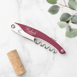 Burgundy Red Modern Script Personalised Groomsman Corkscrew<br><div class="desc">Personalised Groomsman Gifts
featuring personalised groomsman's name in white modern script font style with title in modern sans serif font style on burgundy red background.

Also perfect for best man,  father of the bride and more.</div>