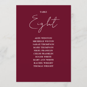 Burgundy Red Modern Seating Chart Table Number