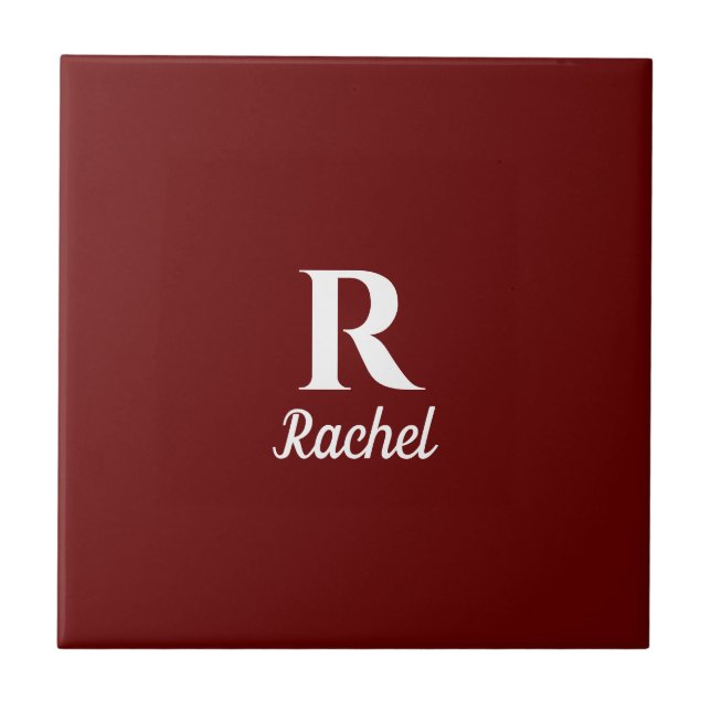 Burgundy Red Monogram Initial Name Custom Colours  Ceramic Tile (Front)