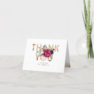 Burgundy Red Navy and Blush Floral Thank You Card