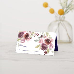 Burgundy Red Navy Blue Floral Wedding Place Card