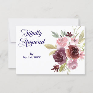 Burgundy Red Navy Blue Floral Wedding RSVP