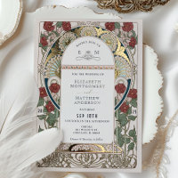 Burgundy Red Navy Blue Gold Wedding Art Nouveau