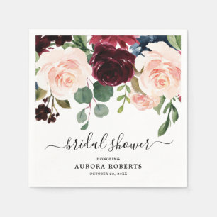 Burgundy Red Navy Blush Floral Bridal Shower paper Napkin