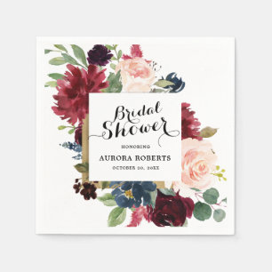 Burgundy Red Navy Blush Floral Bridal Shower paper Napkin