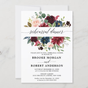 Burgundy Red Navy Blush Floral Rehearsal dinner Invitation