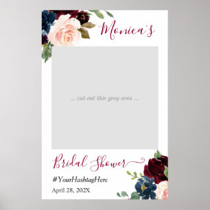 Burgundy Red Navy Floral Bridal Shower Photo Booth Poster