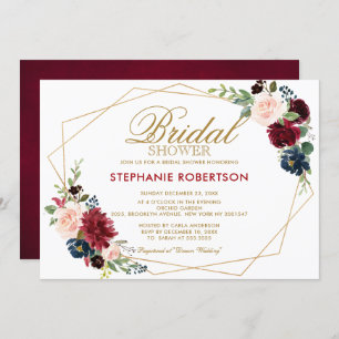 Burgundy Red Navy Floral Geometric Bridal Shower Invitation