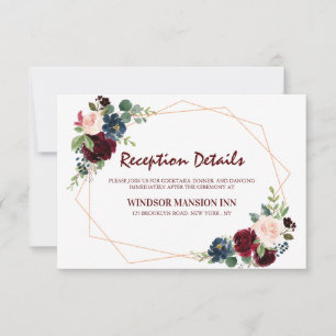 Burgundy Red Navy Floral Geometric Reception Invitation