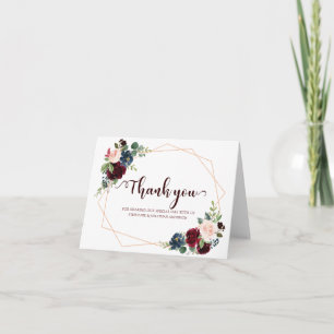 Burgundy Red Navy Floral Geometric Thank you Card