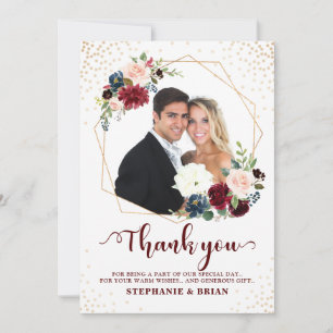 Burgundy Red Navy Floral Geometric Thank you Card