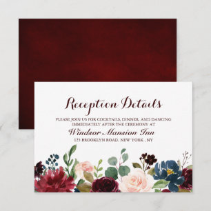 Burgundy Red Navy Floral Rustic Boho Reception Invitation