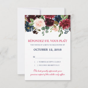 Burgundy Red Navy Floral Rustic Boho RSVP