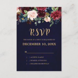 Burgundy Red Navy Floral Rustic Boho RSVP