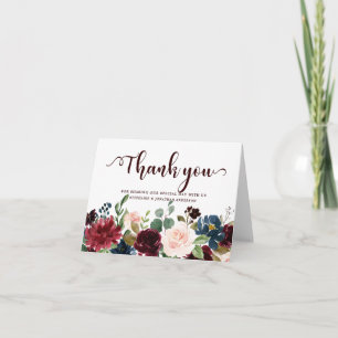 Burgundy Red Navy Floral Rustic Boho Thank You Card