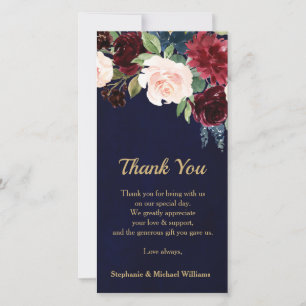 Burgundy Red Navy Floral Rustic Boho Thank you Card