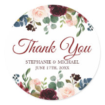 Burgundy Red Navy Floral Rustic Boho Thank You