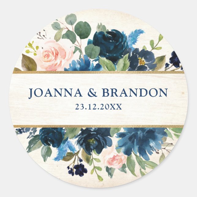 Burgundy Red Navy Floral Rustic Boho Thank You Classic Round Sticker (Front)