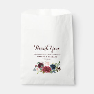 Burgundy Red Navy Floral Rustic Boho wedding Favour Bag