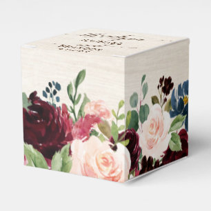 Burgundy Red Navy Floral Rustic Boho Wedding Favour Box