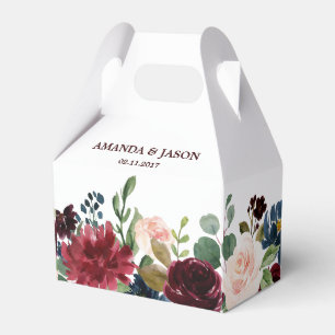Burgundy Red Navy Floral Rustic Boho Wedding Favour Box
