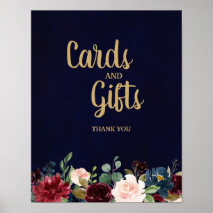 Burgundy Red Navy Floral Rustic Boho Wedding Sign