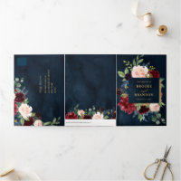Burgundy Red Navy Gold Trifold Wedding Invitation