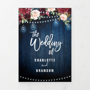 Burgundy Red Navy String Lights Trifold Wedding