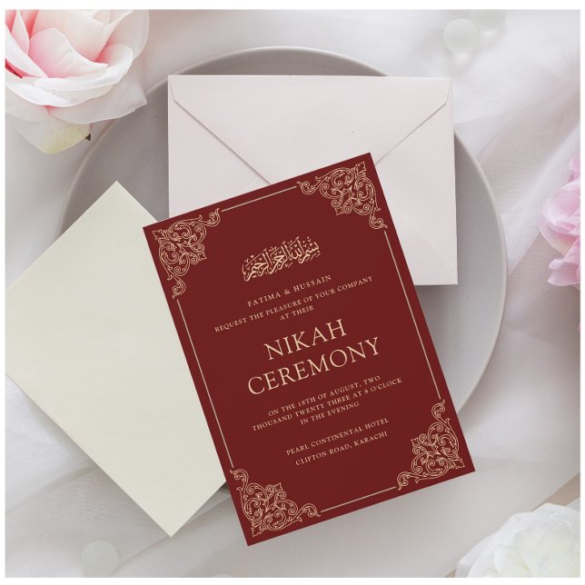 Burgundy Red Nikah Islamic Muslim Wedding Invitation (Creator Uploaded)