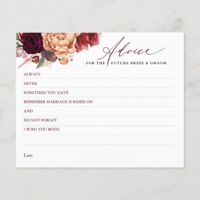 Burgundy Red Orange Fall Flowers Advice Card (Front)