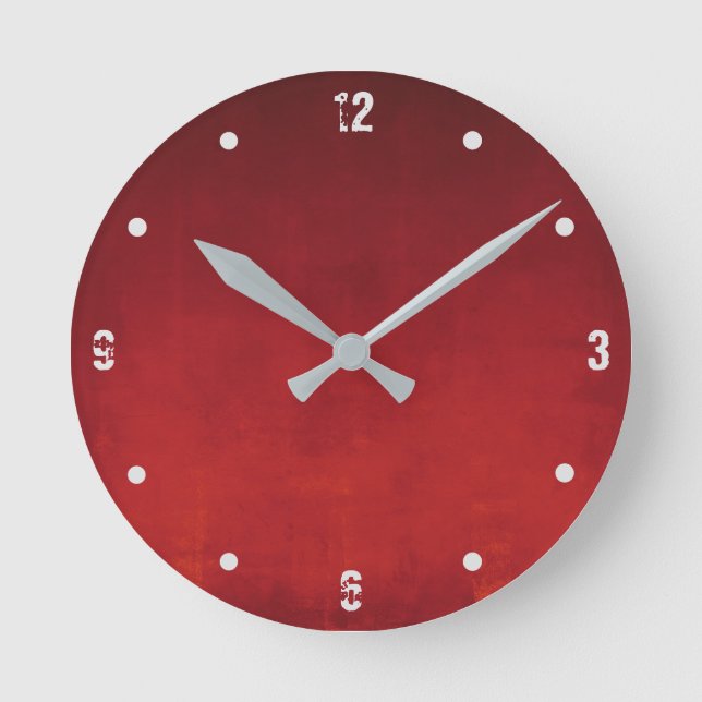 Burgundy Red Orange Modern Rustic omber Abstract Round Clock (Front)